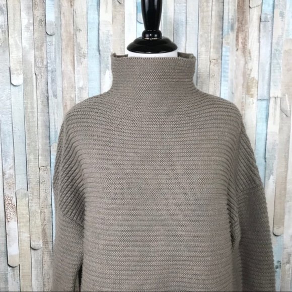 ATHLETA XS Brown Lodge Ribbed Mock Neck 100% Extra Fine Merino Wool Sweater - Picture 3 of 8